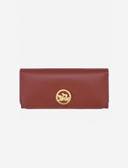 Longchamp Box-Trot Long Continental Wallet in Mahogany with leather and gold accents