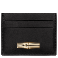 Longchamp Le Roseau Leather Card Holder Black with gold accents