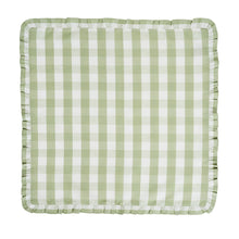 Load image into Gallery viewer, Juliska Gingham Ruffle Napkin seagrass open to show gingham pattern and ruffle
