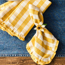 Load image into Gallery viewer, Juliska Gingham Ruffle Napkin Set/4 on a table
