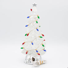 Load image into Gallery viewer, LED Lighted Swirl Christmas Tree with Colorful Bulbs with silver base and charger 
