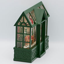 Load image into Gallery viewer, side view of LED Lighted Swirl Greenhouse with Santa, Reindeer and Cardinals
