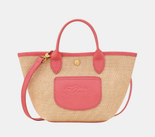 Load image into Gallery viewer, Longchamp Le Pliage Collection Crossbody Basket Bag with blush color trimming, handles and pocket

