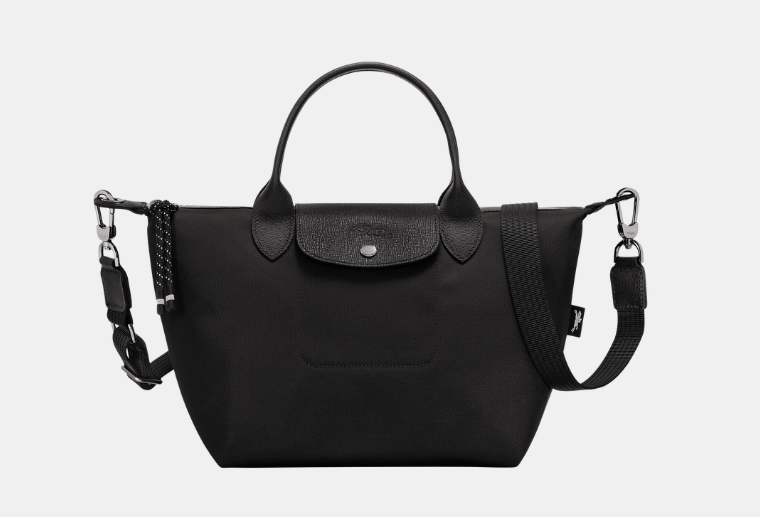 black bag with removable shoulder strap and handles 