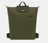 Longchamp Le Pliage Canvas Backpack size Medium in forest green with green leather trimming
