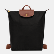 Longchamp Le Pliage Original Backpack in black with brown leather trimming