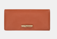 Longchamp Le Roseau Long Continental Wallet in brown-orange leather with gold accents