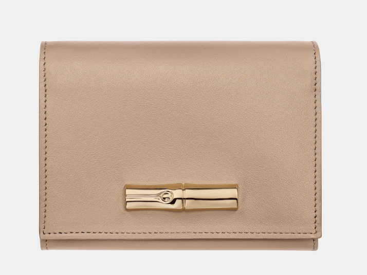 Longchamp Le Roseau Sleek Compact Leather Wallet in the color Root