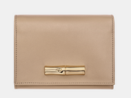 Longchamp Le Roseau Sleek Compact Leather Wallet in the color Root