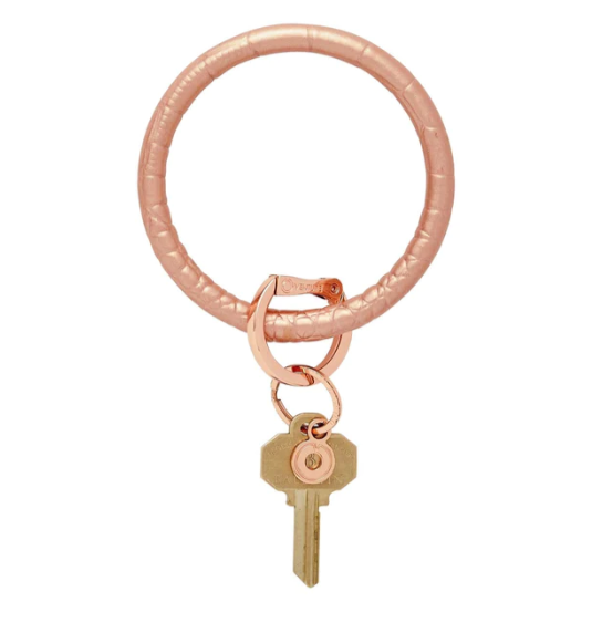 Leather Big O Key Ring - Solid Rose Gold Croc - FINAL SALE