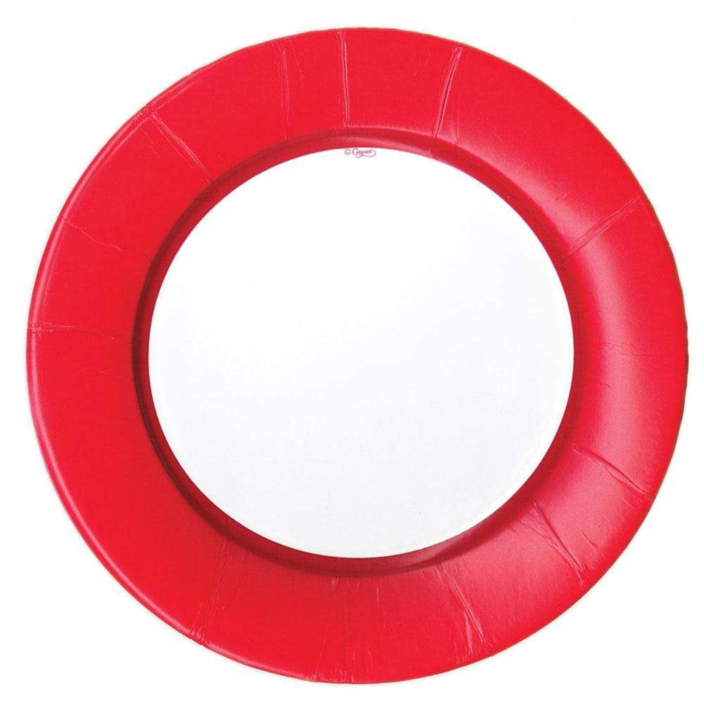 Caspari Linen Border Paper Dinner Plates in Red - 8 Per Package