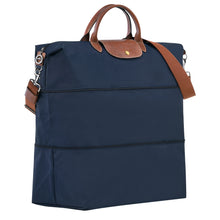Load image into Gallery viewer, Longchamp Le Pliage Original Travel Bag fully Expandable in Navy with brown leather accents 
