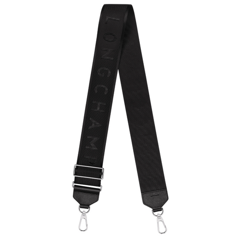 Longchamp Shoulder Strap in Black with silver hardware 