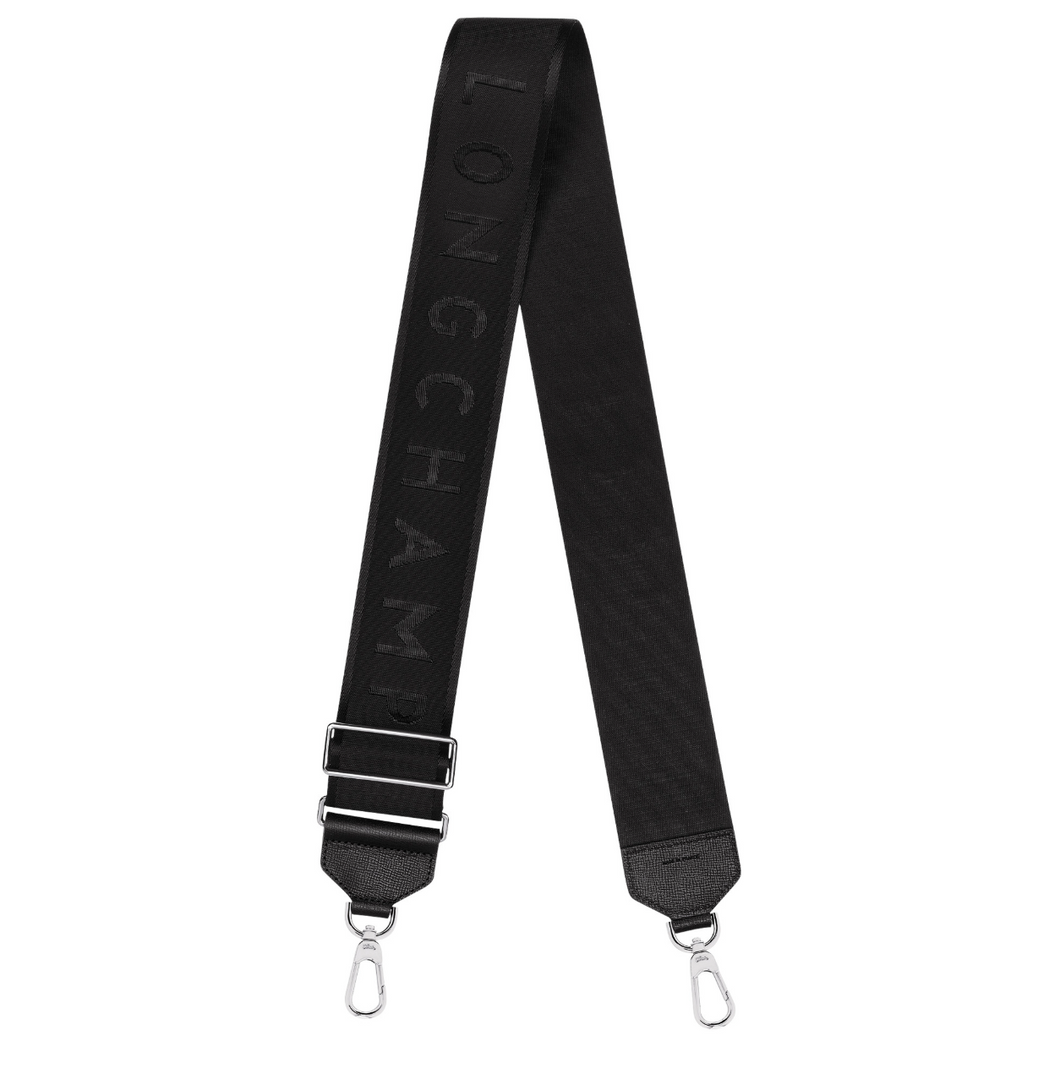 Longchamp Shoulder Strap in Black with silver hardware 