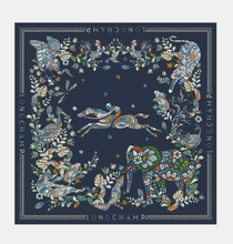 Load image into Gallery viewer, Longchamp Forêt Longchamp Silk Scarf Navy
