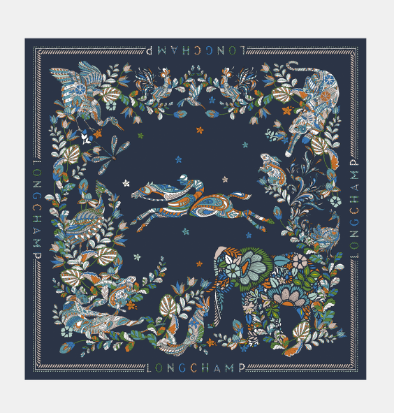 Longchamp Forêt Longchamp Silk Scarf Navy