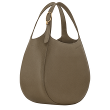 Load image into Gallery viewer, Longchamp Le Foulonné Leather Top Handle Handbag in the color caper showing the two top handles and with a gold buckle 
