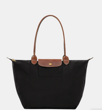 Load image into Gallery viewer, Black Le Pliage Original shoulder bag with leather accents and gold hardware
