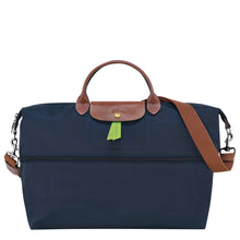 Load image into Gallery viewer, Longchamp Le Pliage Original Travel Bag partially Expandable in Navy with brown leather accents 
