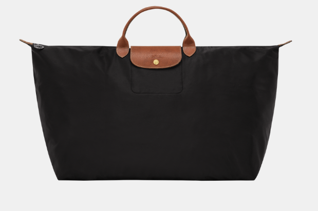 Longchamp Le Pliage Original X-Large Travel Bag in black with brown leather trimming