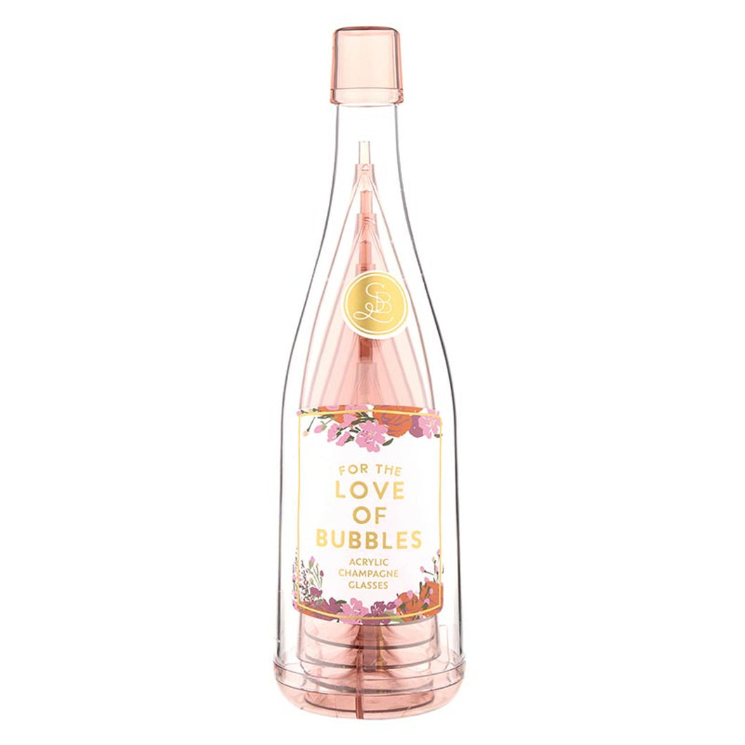 Acrylic Champagne Bottle Set - 5 Stackable Glasses - Love of Bubbles