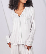 Lucy Long Sleeve Button-Up Top - Grey Stripe- FINAL SALE