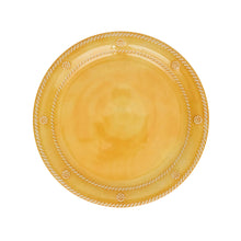 Load image into Gallery viewer, Sunshine yellow Juliska Berry &amp; Thread Melamine Dessert/Salad Plate showing berry and thread design along the rim

