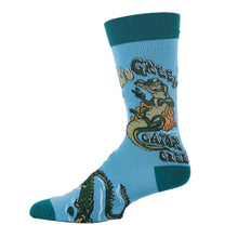 Load image into Gallery viewer, Blue and green socks with images of alligators
