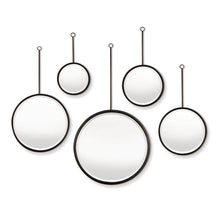 Load image into Gallery viewer, Five circular mirrors with metal loop to hand on the wall

