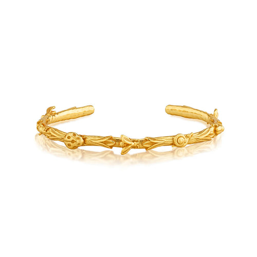 thin gold bangle with gold ladybugs, snails and bees