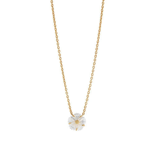 gold chain necklace with mother of pearl flower shaped pendant 