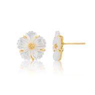 mother of pearl flower shaped earrings with post back 