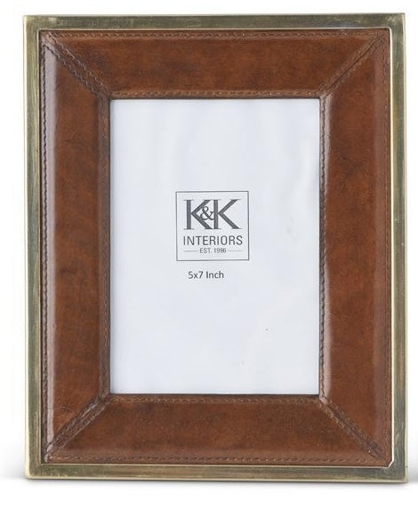 Metal Trimmed Tan Leather Photo Frame