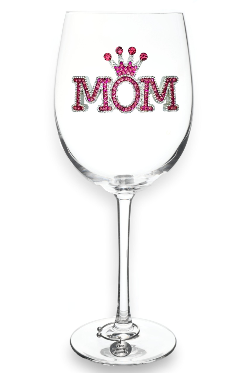 Mom Jeweled Stemmed Glass