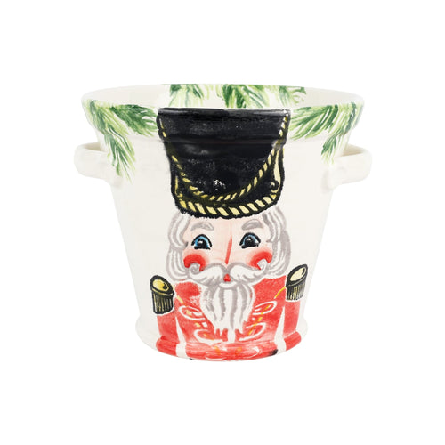 Vietri Nutcrackers Ice Bucket with nutcracker in a red coat and white hat