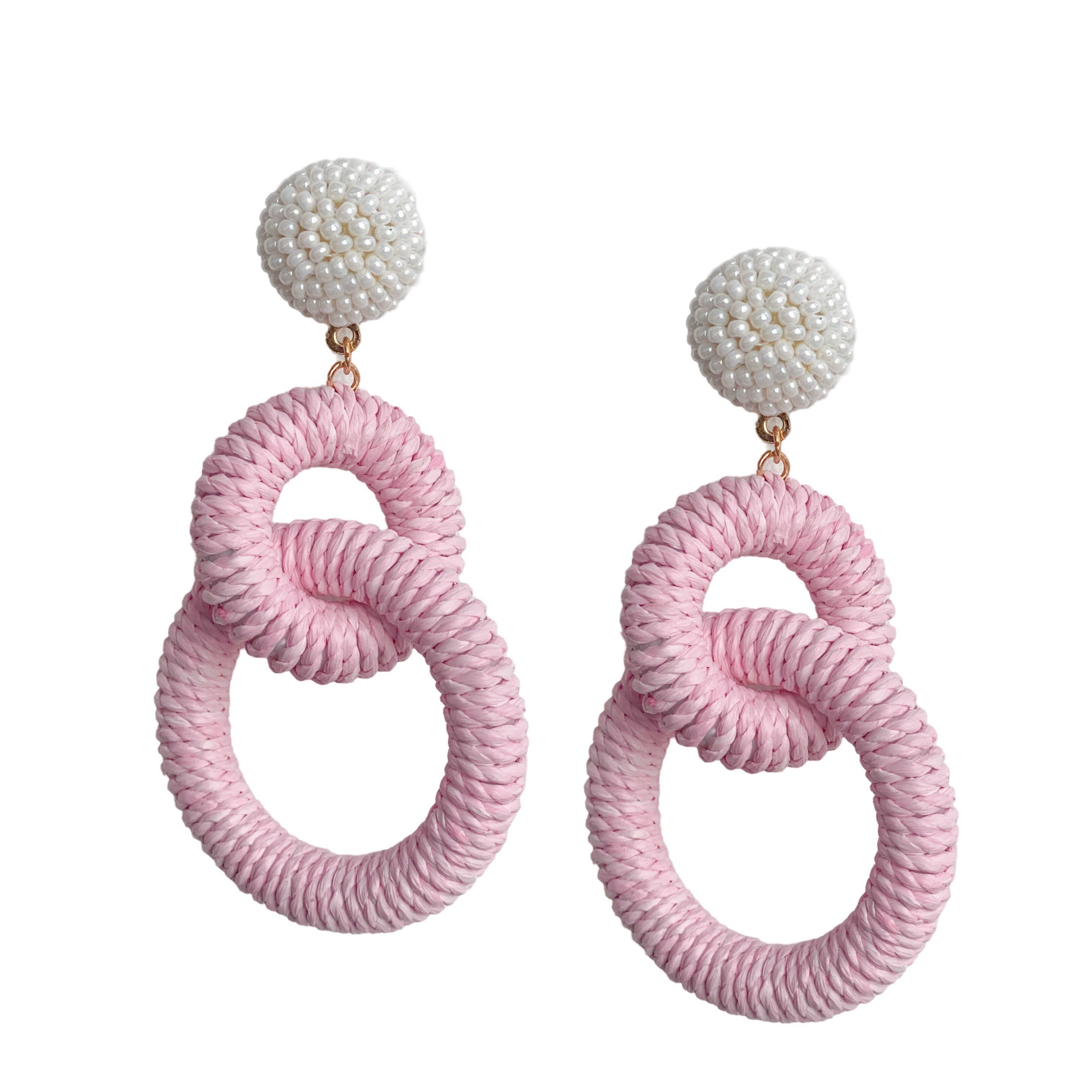 Nantucket Raffia Earrings - Pink and White – AGAPANTHUS