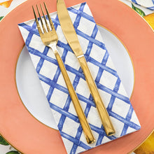 Load image into Gallery viewer, Hester &amp; Cook Blue Lattice Paper Napkins under flatware
