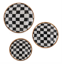 Load image into Gallery viewer, Nested Black &amp; White Check Enameled on Wood Bowl
