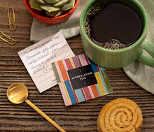 Load image into Gallery viewer, Appreciating You ThoughtFulls Pop-Open Card with hand written note next to coffee mug
