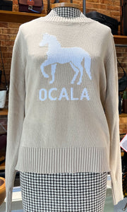 Ocala Horse Crewneck Sweater - Oatmeal w/ White