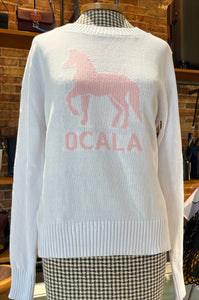 Ocala Horse Crewneck Sweater - White w/ Pink