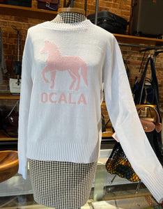 Ocala Horse Crewneck Sweater - White w/ Pink