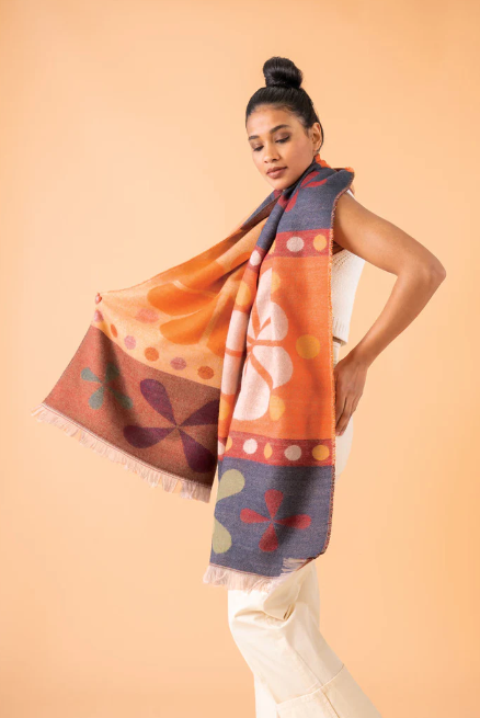 Powder Oversized Fair Isle Woven Scarf - Denim Mix