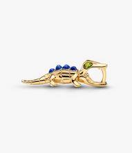 Load image into Gallery viewer, Gold alligator-shaped pendant with blue and green stones on a white background
