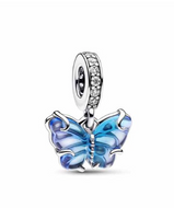 PANDORA Blue Murano Glass Butterfly Dangle Charm