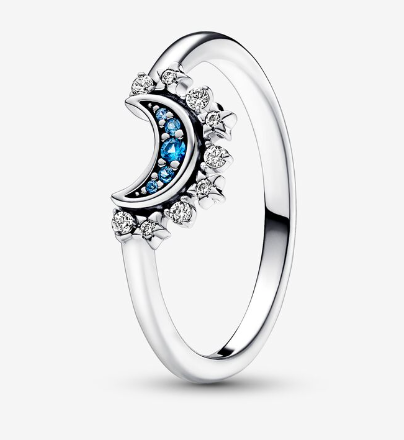 PANDORA Celestial Blue Sparkling Moon Ring
