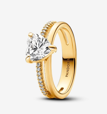 PANDORA Double Band Heart Ring - Gold