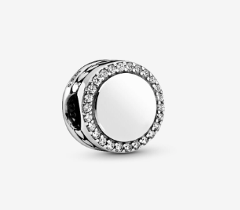 PANDORA Engravable Sparkling Button Charm - Silver