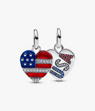 Load image into Gallery viewer, PANDORA Engravable USA Hearts Splittable Dangle Charm 
