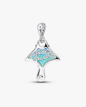 Load image into Gallery viewer, Silver pendant with blue and white design on a white background
